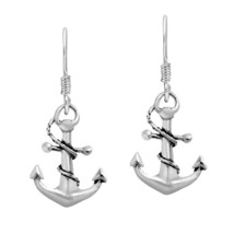 Nautical Rope and Anchor Sterling Silver Dangle Earrings - £11.79 GBP