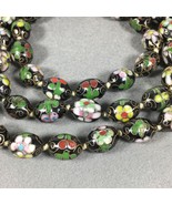 Chinese Export Cloisonné Enamel Beads Necklace 36&quot; Black Pink Green Vintage - £86.91 GBP
