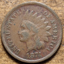 1874 Indian Head Cent Penny Fine Better Year Some Spotting - $40.97