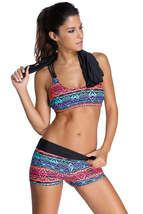 Multicolor Sports Bra Tankini Swimsuit with Black Vest - £21.34 GBP