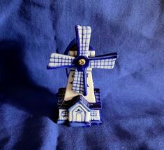 Vintage Kurt Adler Windmill Ornament Delft Blue Porcelain 3.25&quot; Tall - $11.88