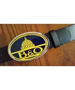 B &amp; O Railroad  LOGO Epoxy Photo Buckle &amp; Black Bonded Leather Belt - $33.77 CAD