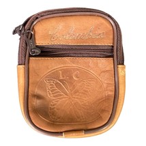 Vintage Embossed Leather Crossbody Purse Brown Butterfly Zip Mini Bag - $22.77