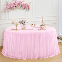 Tulle Pink Round Tablecloths For 72 Inch Table Wrinkle Free 132Inch Fitted Round - £49.95 GBP