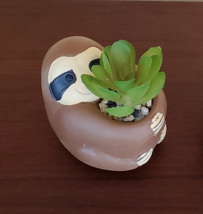 Sloth Animal Planter with Faux Succulent, Cement Pot and Artificial Plant, 4" image 2