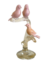 Mid Century Modern Alfredo Barbini Murano Glass Pink &amp; Gold 3 Birds on a Branch - £585.91 GBP