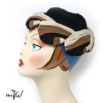 Vintage 50s Luxury Velvet Hat - Elegant Black, Brown, Tan Swirl Design -... - £30.37 GBP