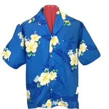 Hawaiian Men&#39;s MEDIUM Vintage Blue Floral Camp Shirt - £24.39 GBP