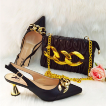 Party Fashion Pointed Toe Metal Chain Leather Ladies High Heels Shoes An... - $110.00