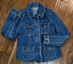 G H Bass Y2K Jean Jacket 4 Pocket Medium Blue Sz Small - $26.72