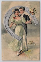 PFB Valentine Romance Man And Woman With Silver Horseshoe Embossed Postcard W26 - £11.73 GBP