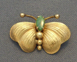 Vintage Butterfly Pin WINARD 1/20 12K Yellow Gold Filled Green Aventurin... - $14.99