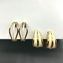 Vintage Half Hoop Earrings Bundle, Lot of 2 Pr., Gold Tone and White Enamel Clip - £20.20 GBP