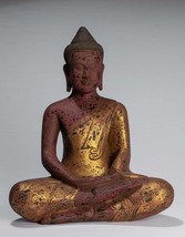 Antigüedad Khmer Estilo Madera Sentado Buda Estatua Dhyana Meditación Mudra - $416.16