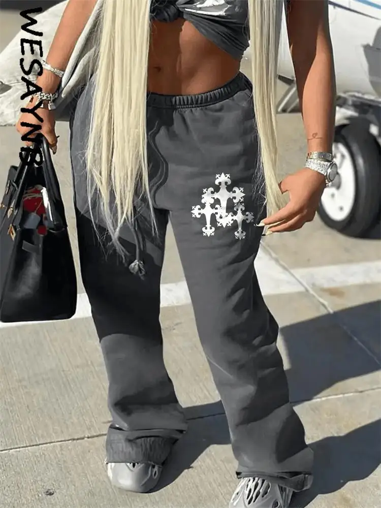 Sporting WESAYNB Clothes Streetwear y2k Pants For Women 2022 High Waist Baggy Po - £38.03 GBP