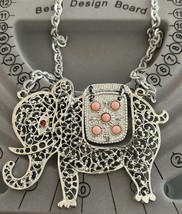 Vintage Elephant Necklace Faceted And Cabochon Pink Stones Pendant Silve... - £11.01 GBP