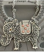 Vintage Elephant Necklace Faceted And Cabochon Pink Stones Pendant Silve... - $18.99 CAD
