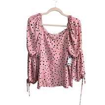Vine &amp; Love Size Small Pink Animal Print Blouse Puff Sleeve Ties - £13.22 GBP