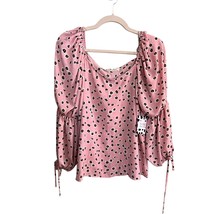 Vine &amp; Love Size Small Pink Animal Print Blouse Puff Sleeve Ties - £13.37 GBP