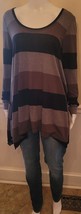 Vivienne Tam Asymmetrical Knit Top In Black/Brown/Grey w/Long Sleeves, SZ MED - £14.32 GBP