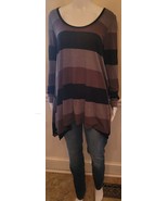 Vivienne Tam Asymmetrical Knit Top In Black/Brown/Grey w/Long Sleeves, S... - $17.82