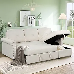 83&quot; Convertible With Pull Out Bed, Modern 3-Seater L-Shape Couch With Re... - $1,066.99