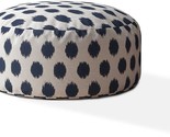 24&quot; White And Blue Canvas Round Polka Dots Pouf Ottoman - £174.16 GBP
