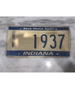 Vintage 1980s Indiana &quot;Back Home Again&quot; RV License Plate 1937 Expired - $9.49 CAD