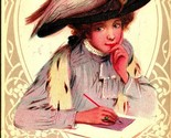 Woman WIth Dead Bird Hat Valentine Greetings Embossed 1910s DB Postcard  - $10.90