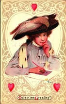 Woman WIth Dead Bird Hat Valentine Greetings Embossed 1910s DB Postcard  - £8.70 GBP
