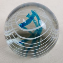 Vintage Murano Style Art Glass White Blue Swirl 2.5&quot; Figurine Paperweight - $44.88