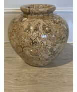 Vintage Fossil Onyx Marble Stone Vase Polished Coral Stone 4&quot; x 5&quot; Pakistan - $38.85 CAD