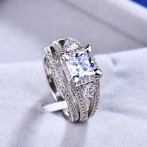 4Ct Princess Cut Cubic Zirconia Bridal Set Wedding Ring 14k White Gold Plated - £135.31 GBP