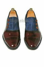 Handmade Men&#39;s Leather Two Tone Buttoned Oxfords Custom made Dress shoes-174 - £175.81 GBP