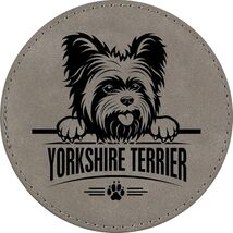 Yorkipoo 4" Round Leather 6-Coaster Set with Holder-Gray /Black - $19.99