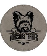 Yorkipoo 4" Round Leather 6-Coaster Set with Holder-Gray /Black - $19.99