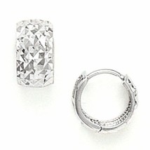 14K Solid White Gold Women/Children&#39;s Unique Diamond Cut Huggie Earrings - $186.07