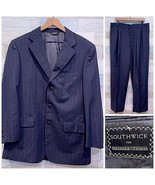 Southwick Bespoke Striped 3 Button Suit Gray Wool Mens 44R 36x31 Pleated... - $296.99