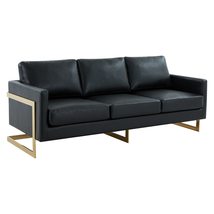 LeisureMod Lincoln Modern Mid-Century Upholstered Leather 83&quot; Sofa with ... - $1,273.99