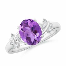 ANGARA Solitaire Oval Amethyst Criss Cross Ring with Diamonds in 14K Gold - £711.07 GBP