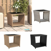 Modern Poly Rattan Outdoor Garden Patio Coffee Tea Table With Glass Top ... - £43.54 GBP+