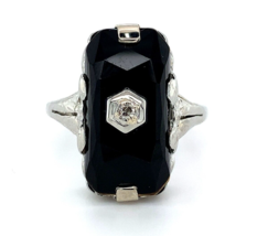 Authenticity Guarantee 
18k White Gold Faceted Genuine Natural Black Onyx Rin... - £673.62 GBP