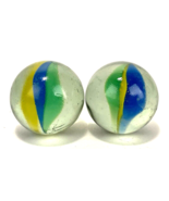2 Big Vintage Shooter Marble - 25mm / 1&quot; - Green/Blue/Yellow Cat&#39;s Eye -... - €16,35 EUR