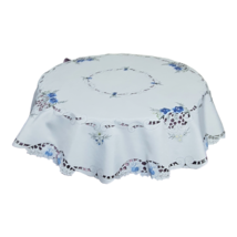 Round White Tablecloth, Blue Flower, Embroidered Tablecloth, High Qualit... - £30.90 GBP