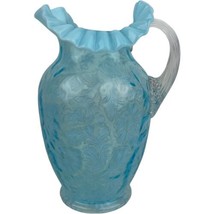 Antique Fenton Blue Opalescent Glass Pitcher Ruffled Edge Daisy Fern Pat... - £69.89 GBP