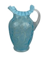 Antique Fenton Blue Opalescent Glass Pitcher Ruffled Edge Daisy Fern Pat... - £73.37 GBP