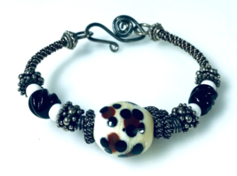 Artisan Made Bangle Bracelet Loaded with Sterling Silver &amp; Interesting Beads c - £126.83 GBP