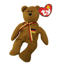 VTG NWT TY Beanie Baby GERMANIA the Bear 8.5&quot; Brown Bear German Flag - $49.49
