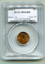 1944-S LINCOLN CENT PENNY PCGS MS 66 RD RED NICE ORIGINAL COIN BOBS COINS - £22.35 GBP