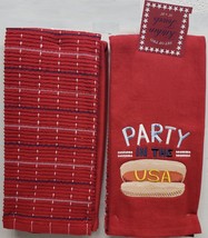 Set Of 2 Different Embroidered Towels(16&quot;x26&quot;)PATRIOTIC Bbq,Party In Usa Hot Dog - £11.82 GBP